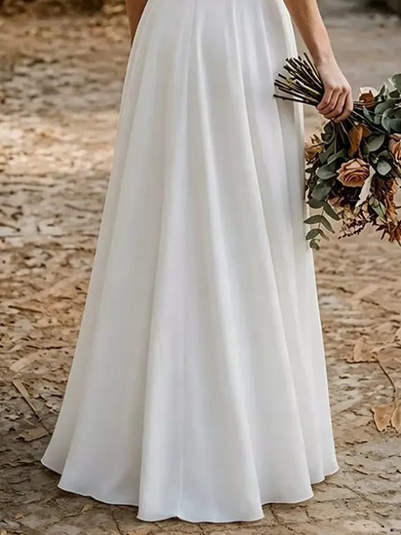 Two-piece Wedding Dress Stretch Crepe Jewel Neck Floor-Length Zipper Short Sleeves Floor Length