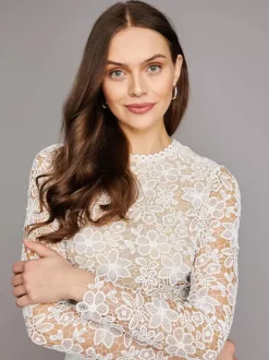 Two-piece wedding dress Tulle Jewel Neck A-Line Ankle-Length Zipper Long Sleeves