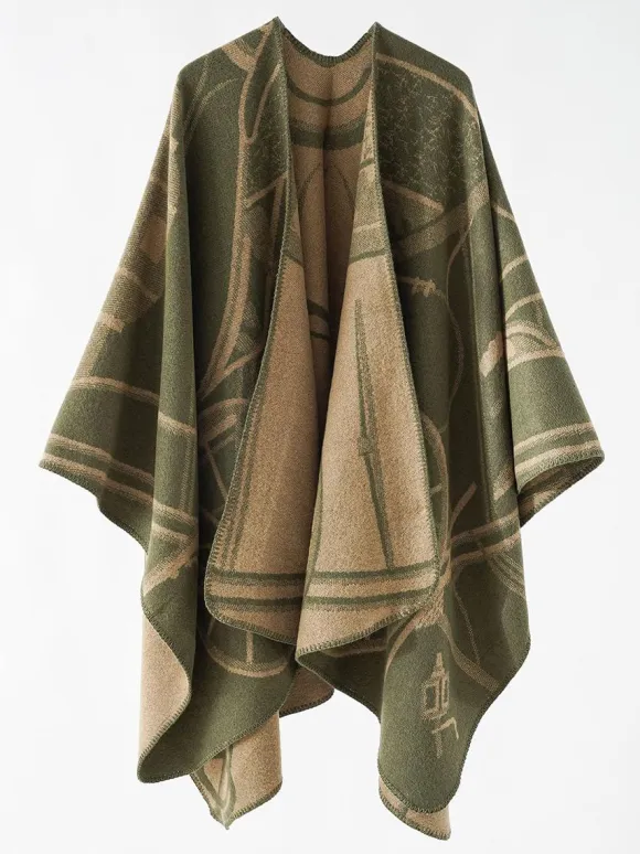 Two-Tone Poncho Daily Casual Elegant Cape