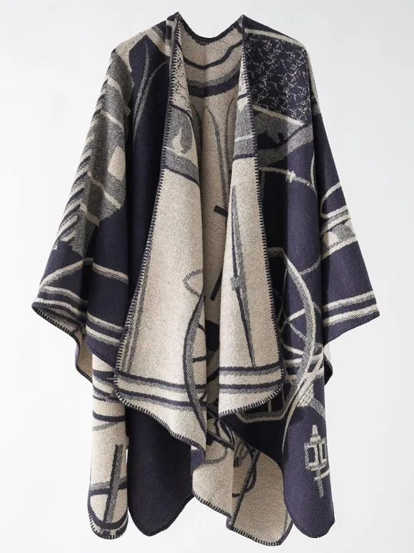 Two-Tone Poncho Daily Casual Elegant Cape
