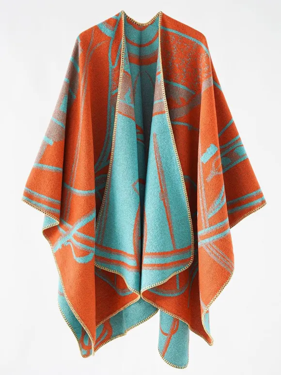 Two-Tone Poncho Daily Casual Elegant Cape