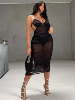 Ultra Sexy Club Dress Spaghetti Straps Translucent Nightout Bodycon Dresses