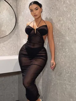 Ultra Sexy Club Dress Spaghetti Straps Translucent Nightout Bodycon Dresses