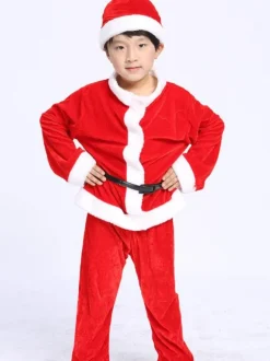 Unisex Christmas Santa Costume Set Red Polyester Fiber Color Block Christmas Holidays Costumes