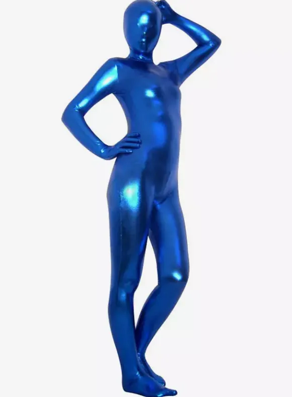 Unisex Royal Blue Latex Shiny Metallic Zentai Suit