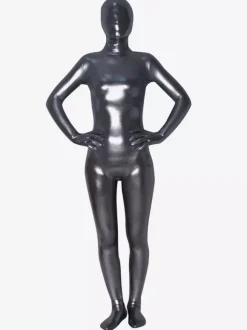 Unisex Silver Gray Shiny Metallic Zentai Suit