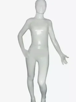 Unisex White Shiny Metallic Zentai Suit
