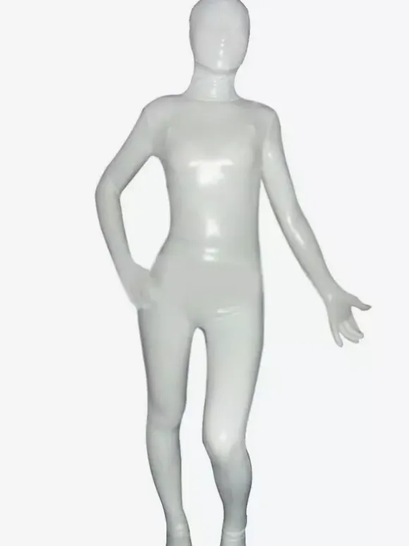 Unisex White Shiny Metallic Zentai Suit