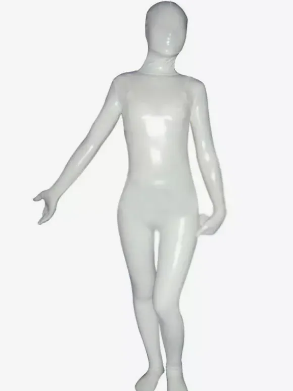 Unisex White Shiny Metallic Zentai Suit