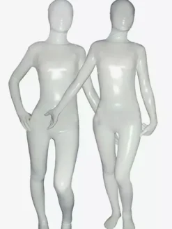 Unisex White Shiny Metallic Zentai Suit