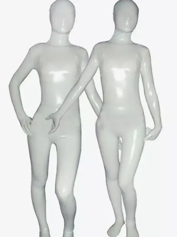 Unisex White Shiny Metallic Zentai Suit