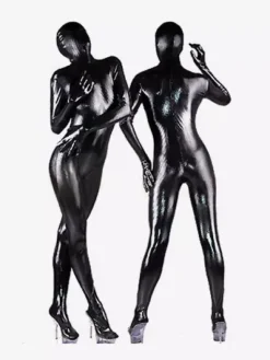 Unisex Black Shiny Metallic Zentai Suit