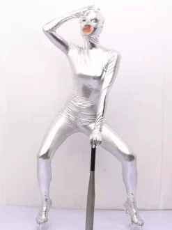 Unisex Faux Latex Metallic Bodysuit Adult Zentai Suit Skin-Tight Bodysuit Zentai Costume Full Body Closed Toe Ultra-Thin Pantyhose Bodystocking Underwear