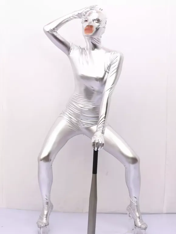 Unisex Faux Latex Metallic Bodysuit Adult Zentai Suit Skin-Tight Bodysuit Zentai Costume Full Body Closed Toe Ultra-Thin Pantyhose Bodystocking Underwear