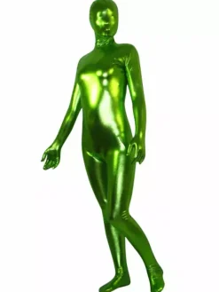 Unisex Green Shiny Metallic Zentai Suit