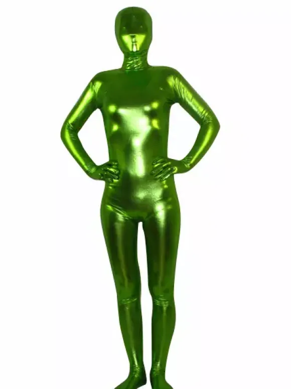 Unisex Green Shiny Metallic Zentai Suit