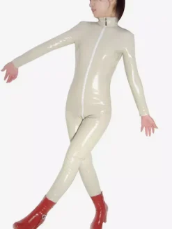 Unisex Ivory PVC Shiny Metallic Catsuit with Zipper