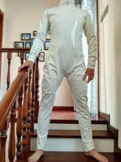 Unisex Ivory PVC Shiny Metallic Catsuit with Zipper