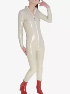 Unisex Ivory PVC Shiny Metallic Catsuit with Zipper