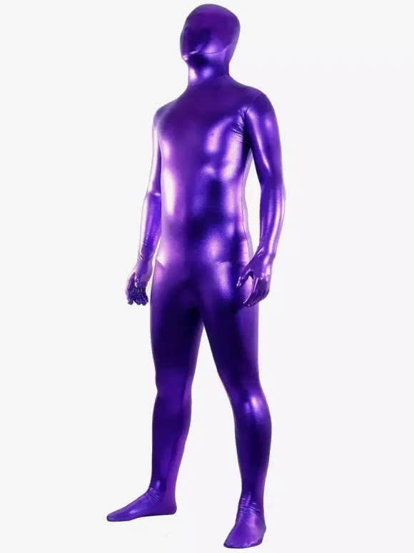 Unisex Purple Shiny Metallic Zentai Suit