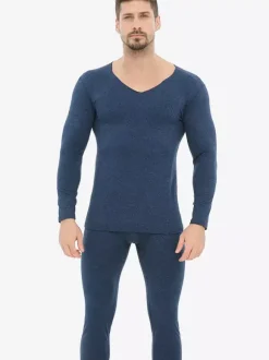 Unisex Underwear Set Fleece Lined Slim Fit V-Neck Seamless Top And Bottom