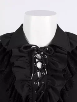 Unisex Vintage Ruffled Sleeve Blouse Victorian Style Tie-Neck Trendy Renaissance Inspired Top Burgundy