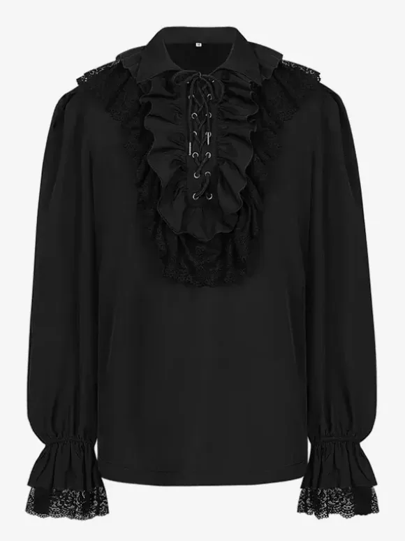 Unisex Vintage Ruffled Sleeve Blouse Victorian Style Tie-Neck Trendy Renaissance Inspired Top Burgundy