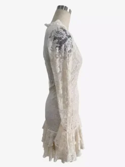 V Neck Lace Layered Ruffle Hem Long Sleeve Mini Dress For Women 2026