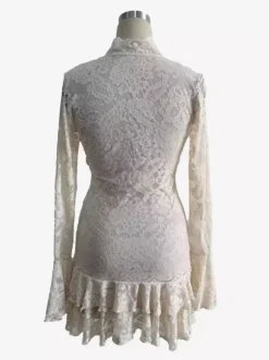 V Neck Lace Layered Ruffle Hem Long Sleeve Mini Dress For Women 2026
