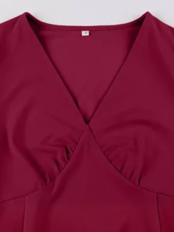 V Neck Ruched Bust Short Sleeve A Line Swing Cocktail Dress For Women 2026