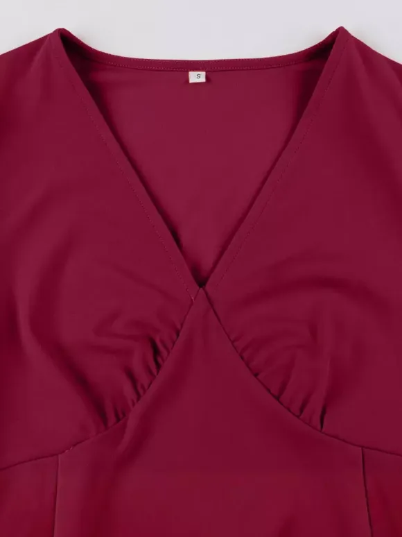 V Neck Ruched Bust Short Sleeve A Line Swing Cocktail Dress For Women 2026
