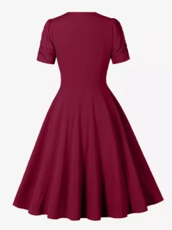 V Neck Ruched Bust Short Sleeve A Line Swing Cocktail Dress For Women 2026