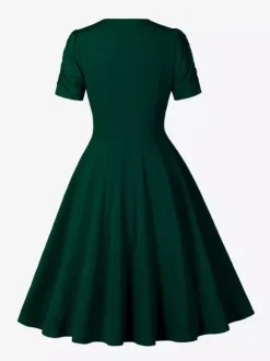V Neck Ruched Bust Short Sleeve A Line Swing Cocktail Dress For Women 2026