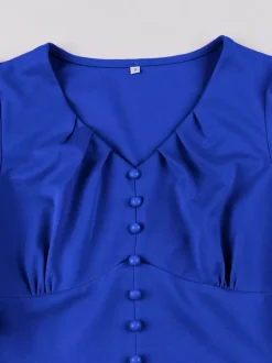 V Neck Ruched Front Button Decor Flutter Sleeve Retro Swing Dress For Women 2026