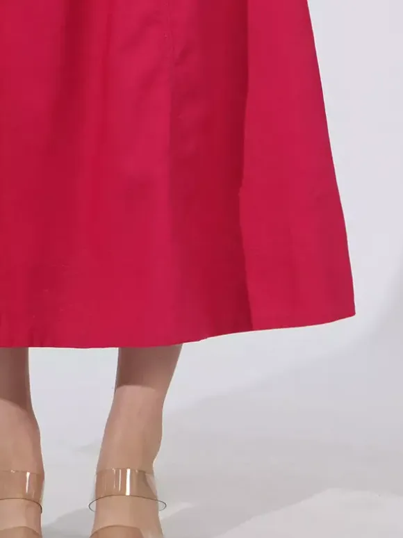 Vacation Dresses Midi Flowers Sleeveless Off-The-Shoulder Chic High Rise Red Dress