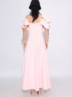 Vacation Dresses Midi Flowers Sleeveless Off-The-Shoulder Chic High Rise Red Dress