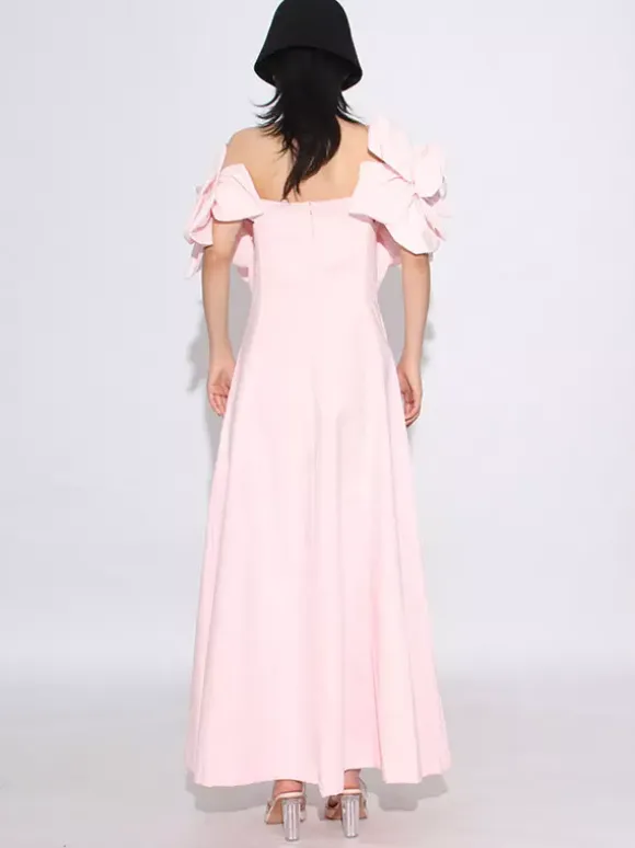 Vacation Dresses Midi Flowers Sleeveless Off-The-Shoulder Chic High Rise Red Dress