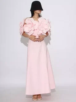 Vacation Dresses Midi Flowers Sleeveless Off-The-Shoulder Chic High Rise Red Dress