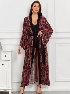 Vacation Dresses Oversized Long Sleeves Printed Casual Rose Dress
