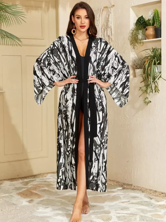 Vacation Dresses Oversized Long Sleeves Printed Casual Rose Dress