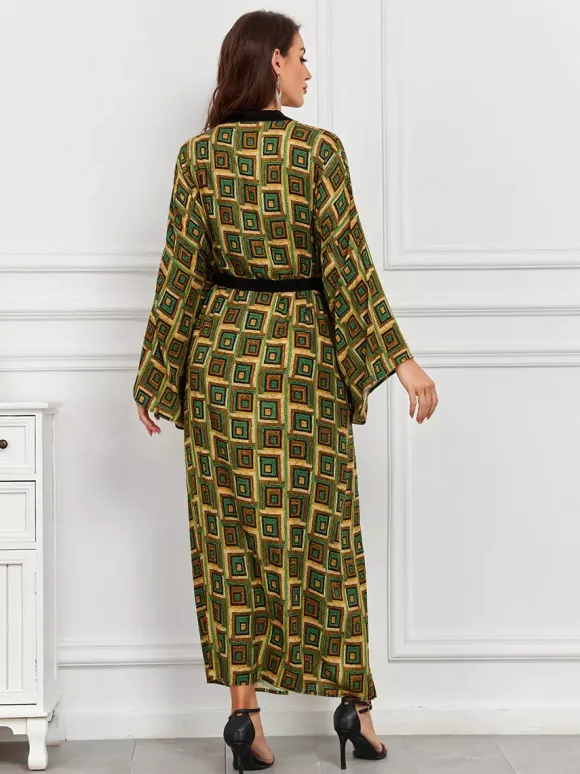 Vacation Dresses Oversized Long Sleeves Printed Casual Rose Dress