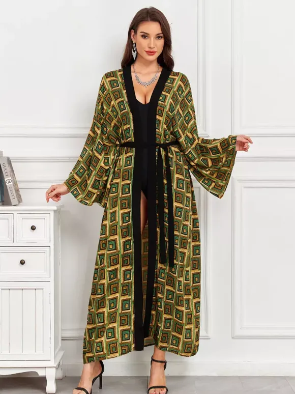 Vacation Dresses Oversized Long Sleeves Printed Casual Rose Dress