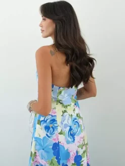 Vacation Dresses Shaping Backless Lace Sleeveless Printed Straps Neck Elegant Pink Dress