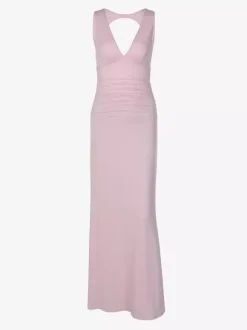 Vacation Dresses Blush Pink Deep V Cutout Back Ruched Bodycon Maxi Dress Evening Cocktail Gown