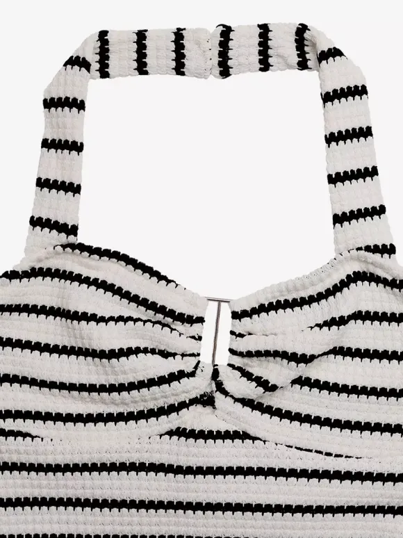 Vacation Dresses Bodycon Tight Knit Striped Halter Mini Summer Beach Dress