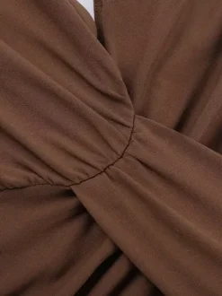 Vacation Dresses Brown Halter Mermaid Maxi Back Self Tie Cutout Waist Ruched Bodycon Evening Gown