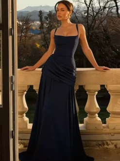 Vacation Dresses Creamy Yellow Ruched Maxi Dress For Women Elegant Evening Style