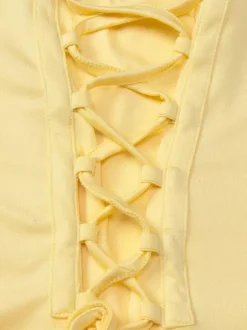 Vacation Dresses Creamy Yellow Ruched Maxi Dress For Women Elegant Evening Style