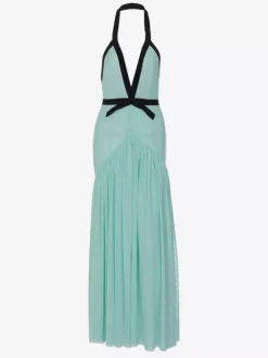 Vacation Dresses Flowy Chiffon Deep V Backless Halter Maxi Dress Summer Resort Evening Party Dress