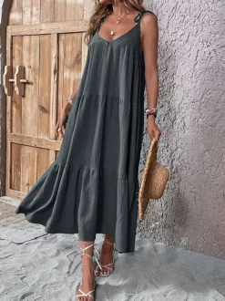 Vacation Dresses Lace Up Sleeveless Sweet Green Maxi Summer Dress